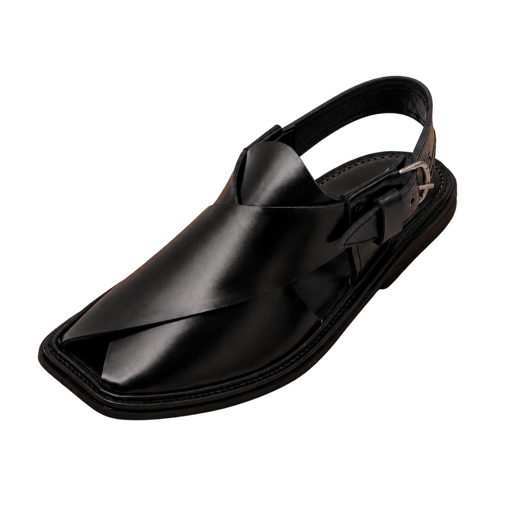 Gole-T Pure Peshawari Chappal – Handmade Black Leather (PURE PESHAWARI)